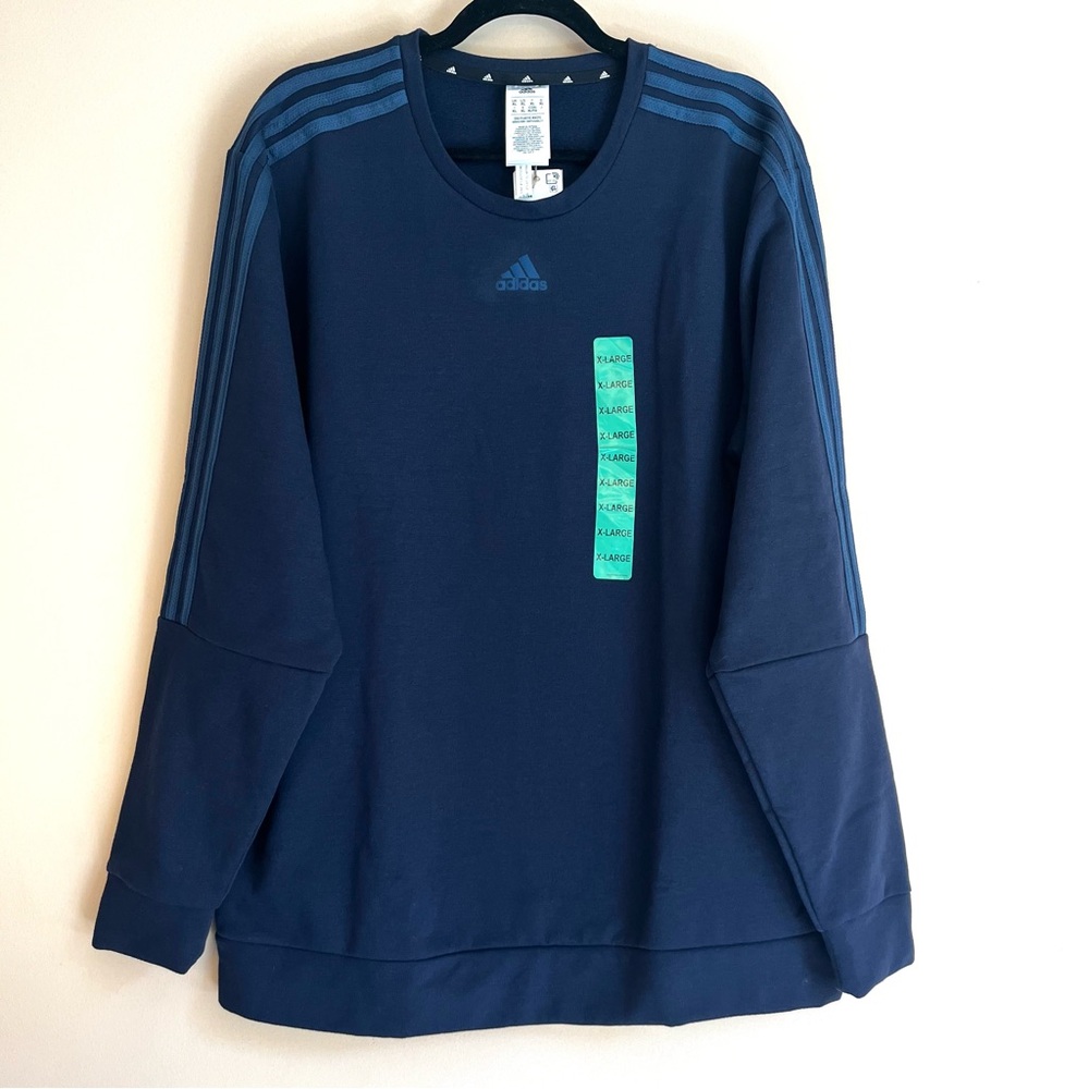 NWT Adidas Men's Dark Blue Crewneck Sweater Size XL Navy Activewear Sweatshirt
